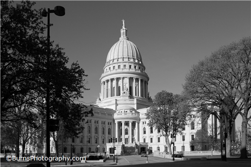 Wisconsin Capitol Black and White from East Wash Ave.